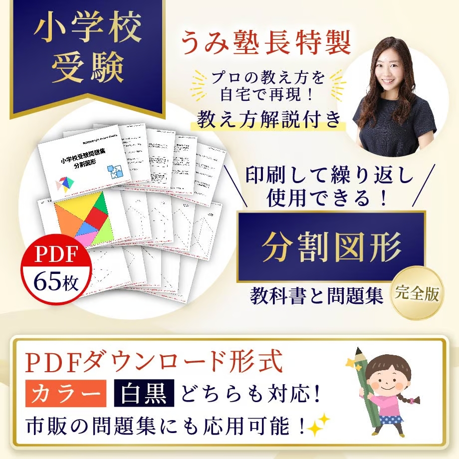小学校受験】教え方解説付き!『分割図形』教科書と問題集(対象